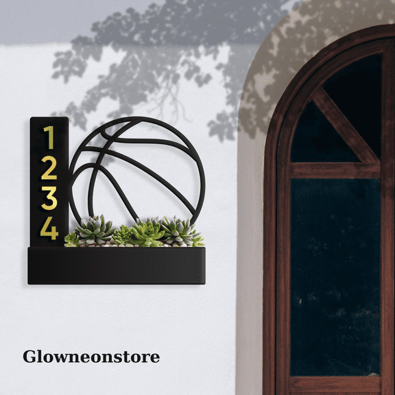 Glowneon Custom Basketball Succulent Plant House Number Address Sign