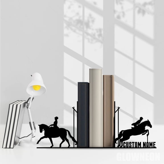 Glowneon Custom Bookend Equestrian Sign, Horse Riding Book Holder Art