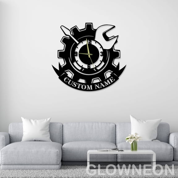 Glowneon Custom Car Service Mechanic Wall Clock, Papa's Garage Clock