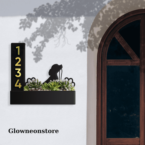 Glowneon Custom Cocker Spaniel Dog Planter House Number Address Sign