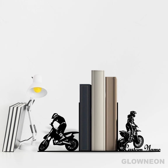 Glowneon Custom Couple Dirt Bike Metal Bookend, Book End Office Decor