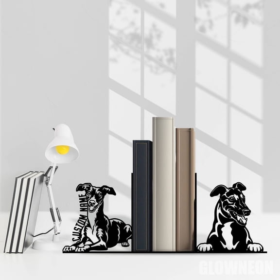Glowneon Custom English Greyhound Dog Metal Bookend Office Table Sign