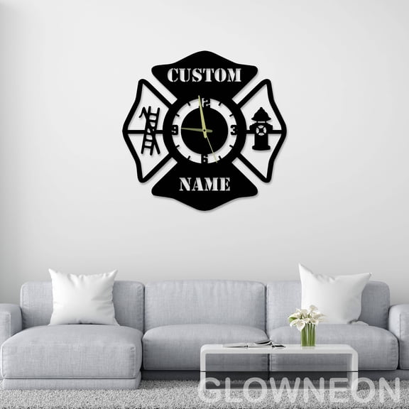 Glowneon Custom Firefighter Maltese Cross Wall Clock, Fireman Gifts