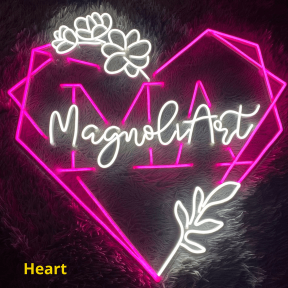 Glowneon Custom Heart Logo Name Neon Sign, Shop Wall Decor Signboard
