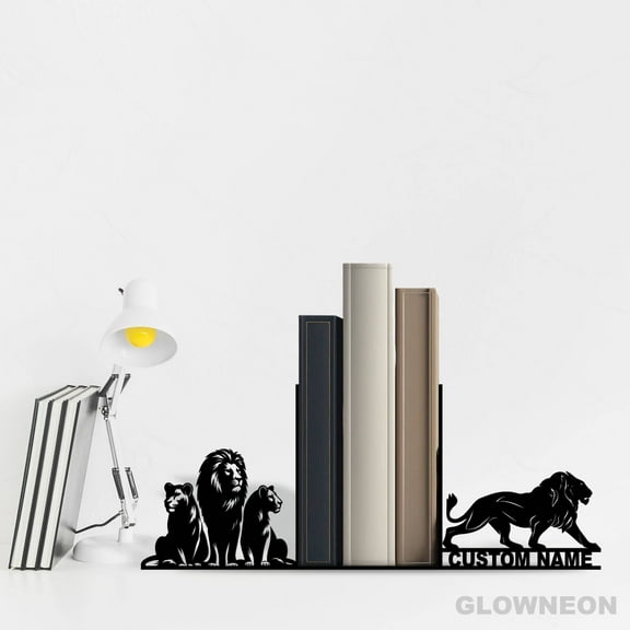 Glowneon Custom Lion Metal Book Ends Office Decor, Lion Bookend Sign
