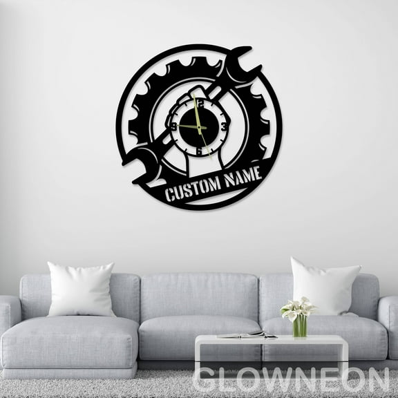 Glowneon Custom Modern Large Papa's Mechanic Garage Metal Wall Clock