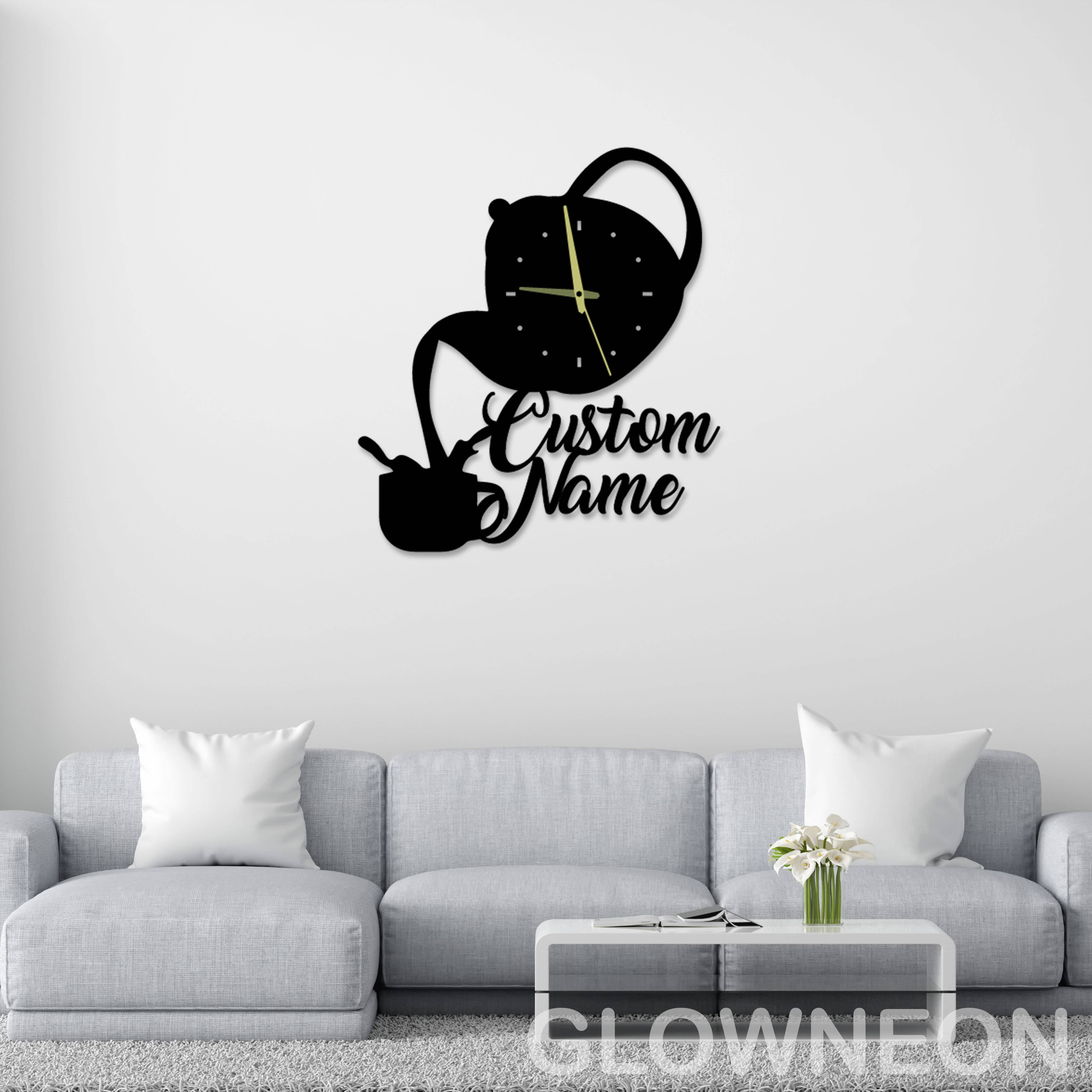 Glowneon Custom Modern Teapot Wall Clock For Tea Shop & Kitchen Decor ...