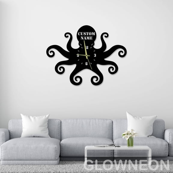 Glowneon Custom Octopus Wall Clock Decor, Clock For Octopus Lovers