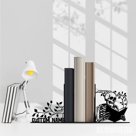 Glowneon Custom Skeleton Read Book Bookends, Book Lovers Book Holder