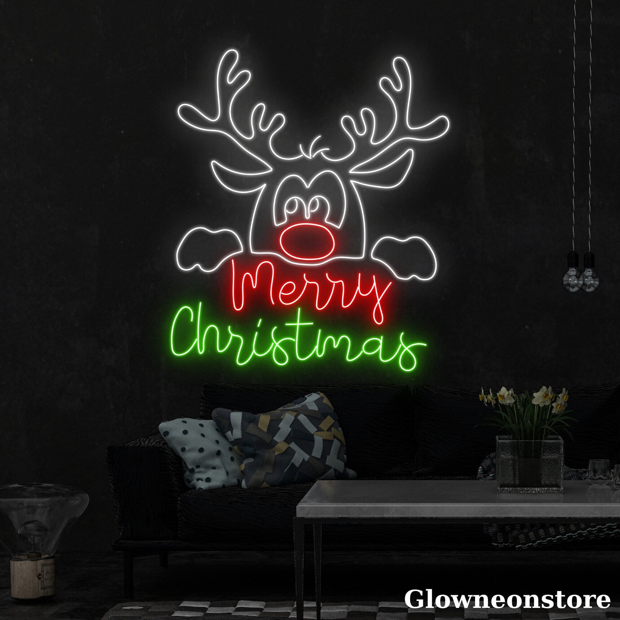 Glowneon Cute Deer Merry Christmas Neon Sign, Reindeer LED Sign, Cute ...