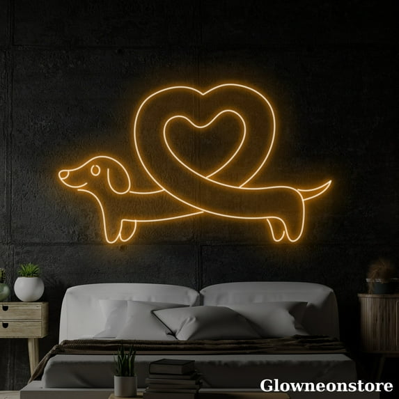 Glowneon Dachshund Dog Heart Neon Sign, Body Heart Dachshund LED Sign, Dachshund Lover Gift