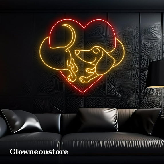 Glowneon Dachshund Dog Heart Neon Sign, Dachshund Led Light, Animal Led Sign, Dachshund Lover Gift