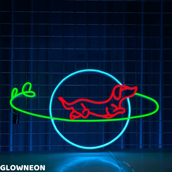 Glowneon Dachshund Walk Around Earth Neon Sign, Dachshund Dog Led Art
