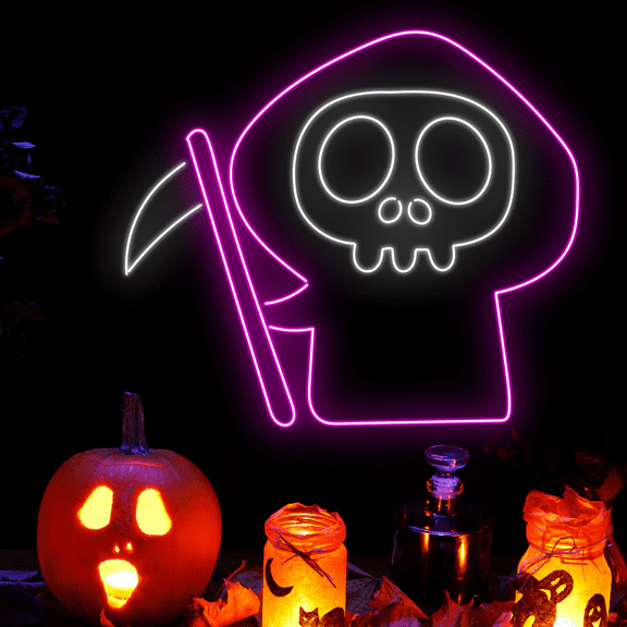 Glowneon Death Neon Signs, Halloween Long-lasting Decor