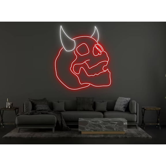Glowneon Devil Skull W/ Horn Neon Sign, Halloween Club Decor