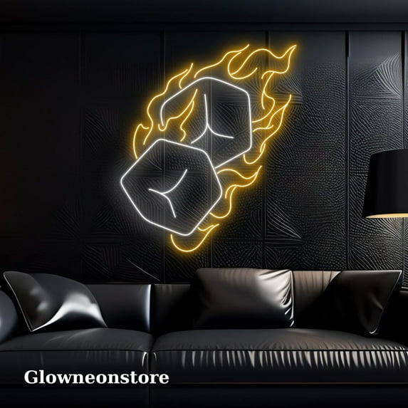 Glowneon Dice Fire Casino Neon Sign, Dice Fire Led Sign, Colors Casino Sign, Dice Wall Art Decor