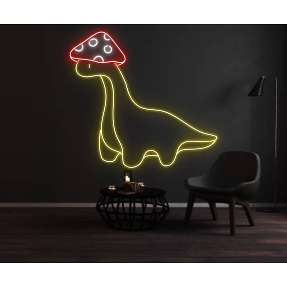 Glowneon Dinosaur With Mushroom Hat Neon Sign, Kids Room Decor
