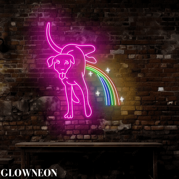 Glowneon Dog Peeing Rainbow Neon Sign, Dog Led Sign, Pet Shop Decor