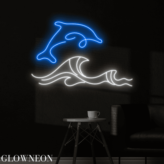 Glowneon Dolphin Wave Beach Neon Night Light For Bedroom Decoration