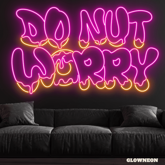 Glowneon Donut Worry Neon Sign, Donut Store Decor, Kitchen Wall Art