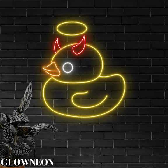 Glowneon Duck Devil Neon Signs, Duck Angel Led Signs, Duck Wall Decor