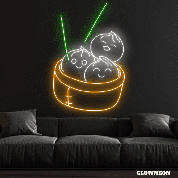 Glowneon Dumpling Neon Sign, Dim Sum Wall Decor, Baozi Neon Sign