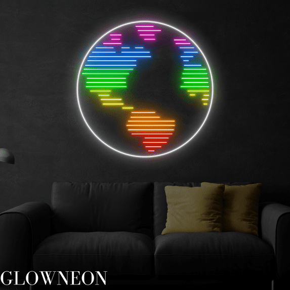 Glowneon Earth Map Neon Sign,Earth Map Led Sign,Earth Map Wall Art