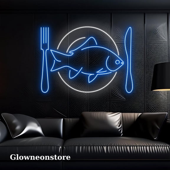 Glowneon Eat Fish Neon Sign, Fish Neon Led, Sea Animal Led Sign, Animal Lover Neon Light