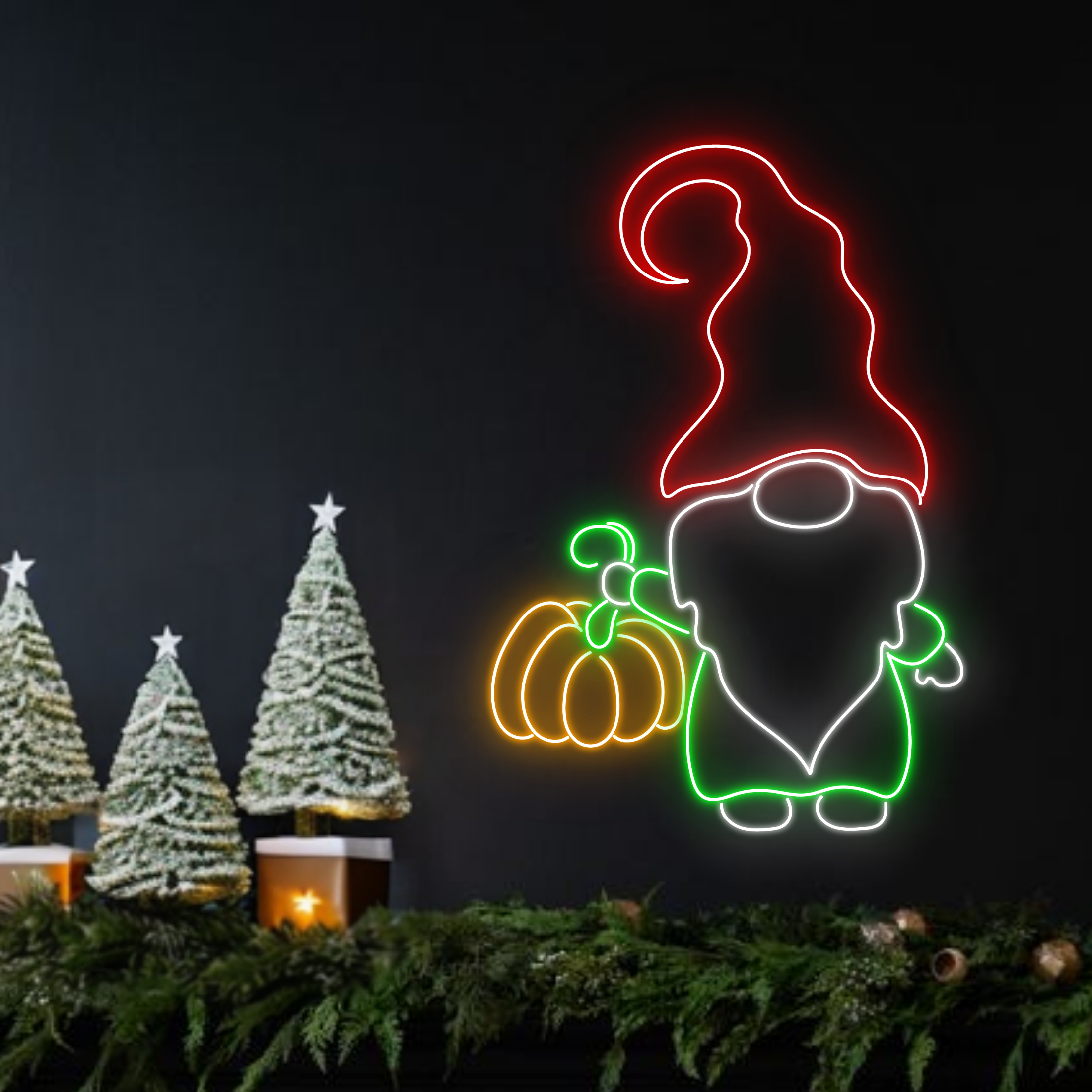 Glowneon Elf Santa w/ Pumpkin Neon Sign, Thanksgiving Christmas Decor ...