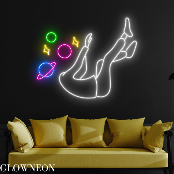 Glowneon Falling Into Space Neon Sign, Space Falling Man Wall Led Art