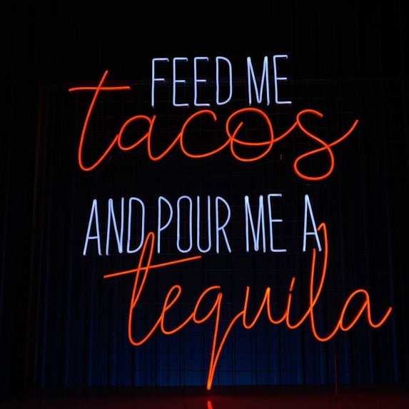 Glowneon Feed Me Tacos Tequila Neon Sign, Restaurant Wall Decor