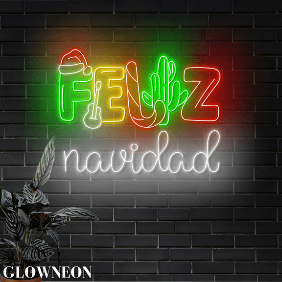 Glowneon Feliz Navidad Mexican Neon Sign, Mexican Christmas Led Sign