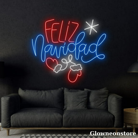 Glowneon Feliz Navidad Neon Sign, Feliz Navidad LED Sign, Spain Christmas Decor, Snowflake LED Sign