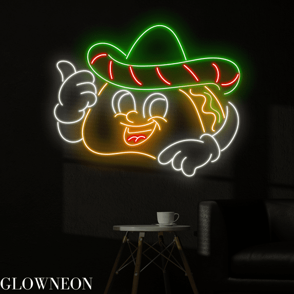 Glowneon Fiesta Tacos Neon Sign, Mexican Tacos Restaurant Led Sign