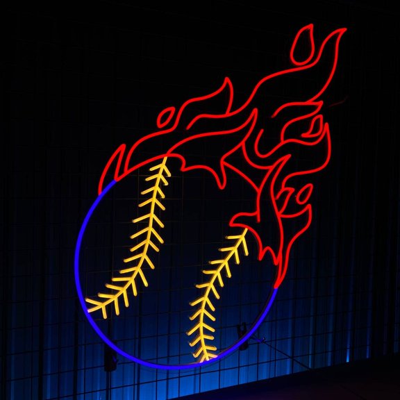 Glowneon Fire Baseball Neon Sign, Baseball Club Wall Decor Signboard