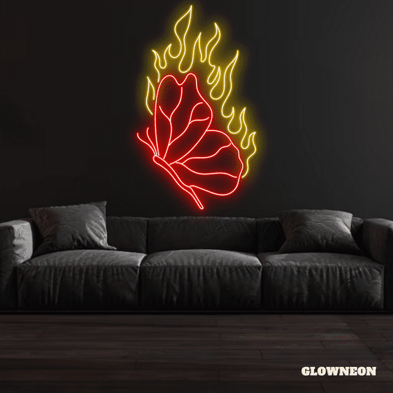 Glowneon Fire Butterfly Neon Sign, Butterfly Sign, Butterfly Wall Art