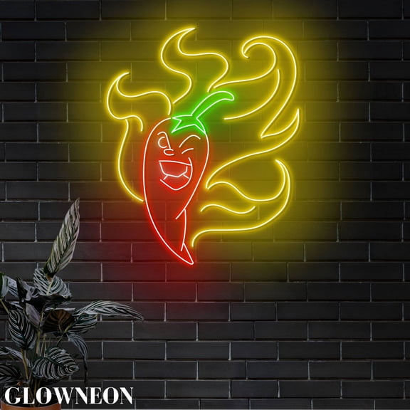 Glowneon Fire Chilli Led Wall Art, Spicy Food Mexican Restaurant Sign
