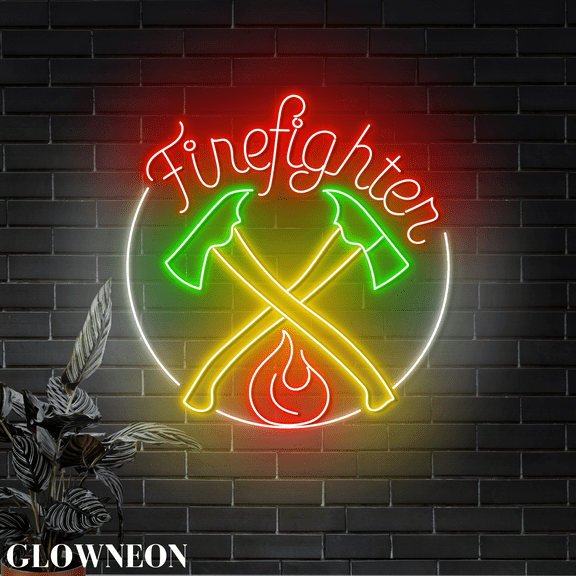 Glowneon Firefighter Axe Cross Neon Sign, Fireman Station Wall Decor