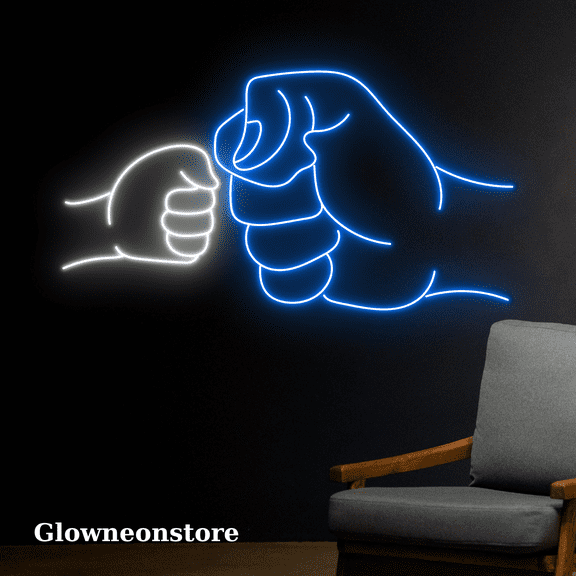 Glowneon First Bump Hand Father And Son Neon Sign, Gift For Dad Led