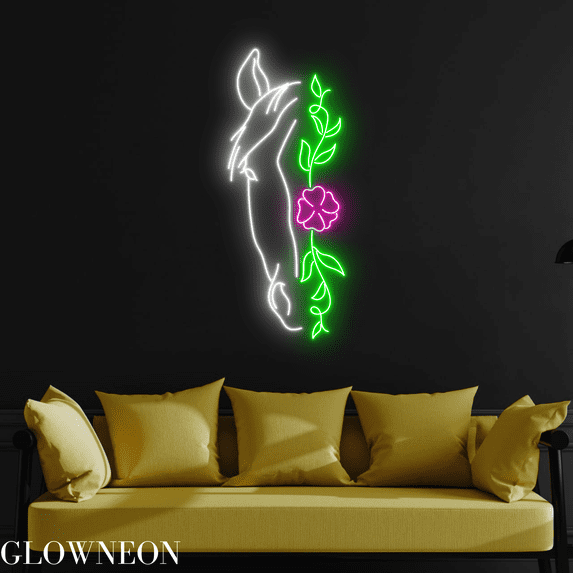 Glowneon Floral Horse Neon Sign, Best Gift For Horse Lover Home Decor