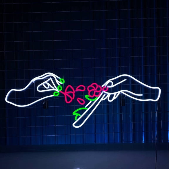 Glowneon Flower Roll Joint Hand Led Sign, Floral Roll Joint Hand Neon