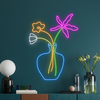 Neon peony flower png glowing sign