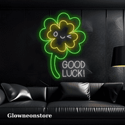 Glowneon Four Leaf Clover Good Luck Neon Sign, Clover Leaf Led Light