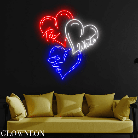 Glowneon Fourth Of July Heart USA Neon Signs, US Freedom Day Led Sign