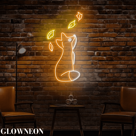 Glowneon Fox Fall Neon Sign, Fox Autumn Thanksgiving Led Wall Decor