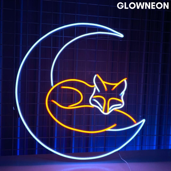 Glowneon Fox Sleep On The Moon Neon Sign, Fox Led Sign, Fox Decor