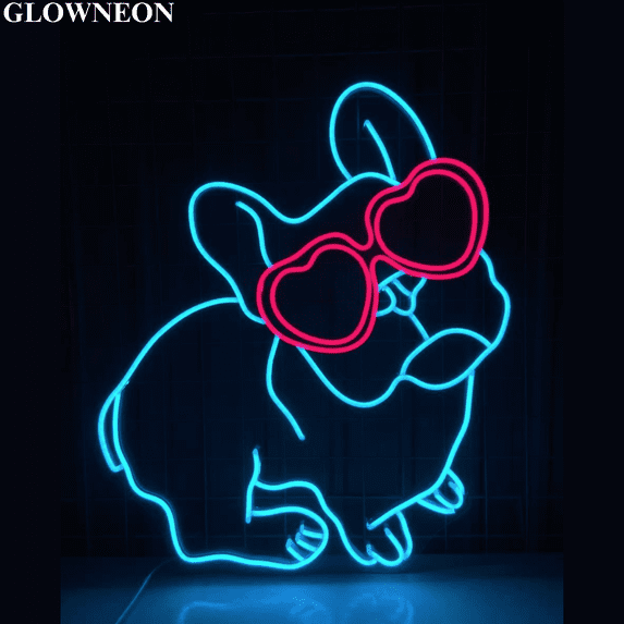 Glowneon French Bulldog Sunglasses Neon Sign, Dog Shop Led Wall Decor