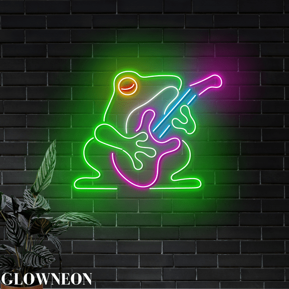 Glowneon Frog Guitar Music Led Wall Art, Frog Neon Sign, Music Decor