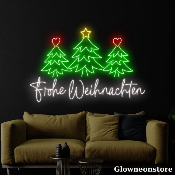 Glowneon Frohe Weihnachten Xmas Tree Neon Sign, German Merry Christmas Text Neon Sign