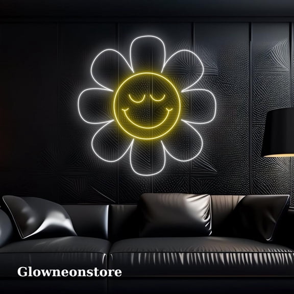 Glowneon Fun Face Flower Neon Sign, Sunflower Led Light, Sunflower Neon Sign, Handmade Fun Face